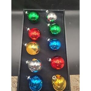 Vintage HD Holly Set Of 10‎ Multicolor Mercury Glass Christmas Ornaments 25c